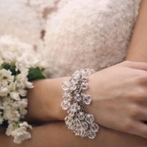 Vintage Crystal Cha Cha Bracelet Bridal Clear Cluster Statement Glam